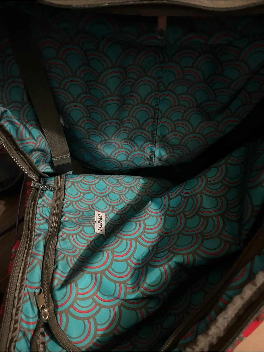 Harajuku Lovers Red Floral Rolling Travel Tote with Teal Accents